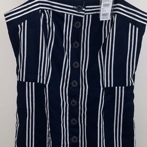 Navy blue and white striped button up dress